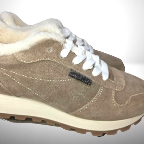 Brunello Cucinelli Shearling-Lined Nubuck Sneakers – Size 38 (Color: Elefante) - Picture 7 of 11